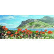 Рисунок «Маки на лугу» на ткани для вышивания бисером 17*38см